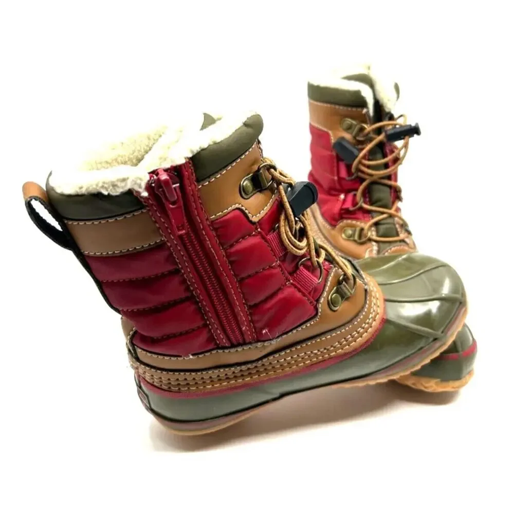 Lands' End Boots Youth Kids' Size 1M Sherpa Lined Red/ Green Snow Duck Boots